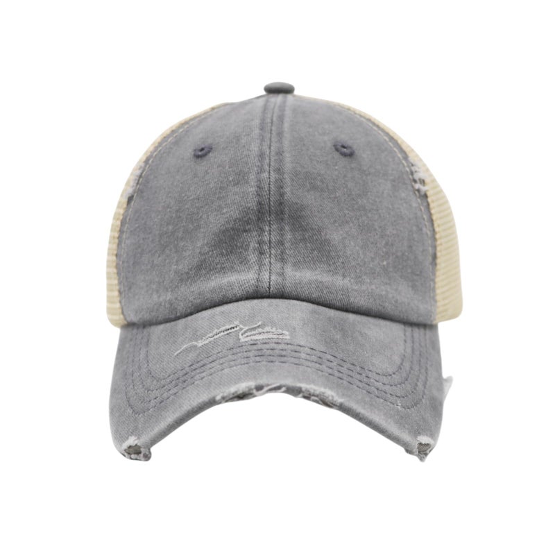 ProMindFun Womens Ponytail High Messy Bun Hats Distressed Baseball Caps Unconstructed Washed Dad Hat Girls Trucker Ponycaps (02-Light Gray) - Image 4